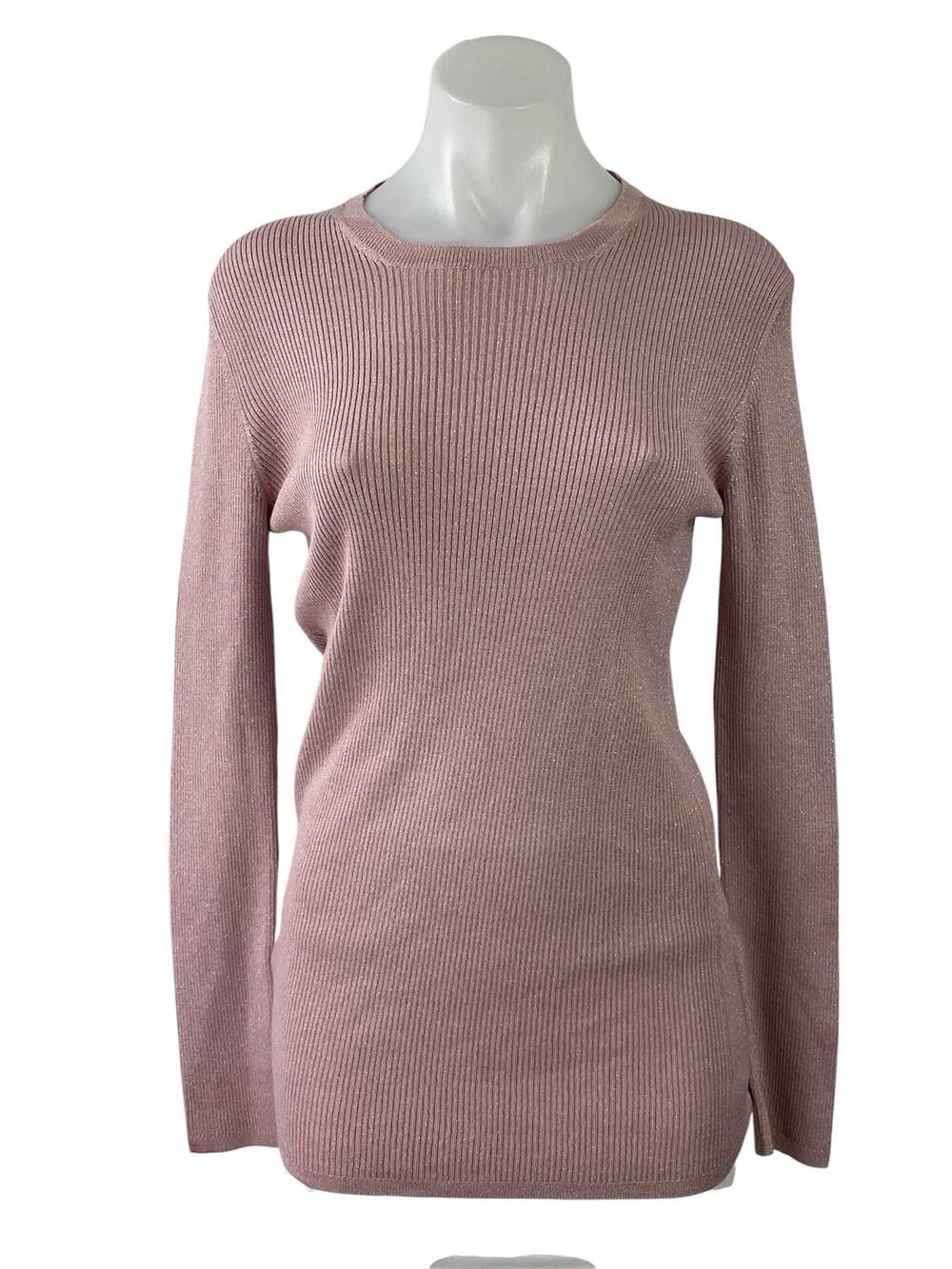 Prada Womens Pink Wool Silk Blend Metallic Rib Knit Long Sleeve Sweater Top 46